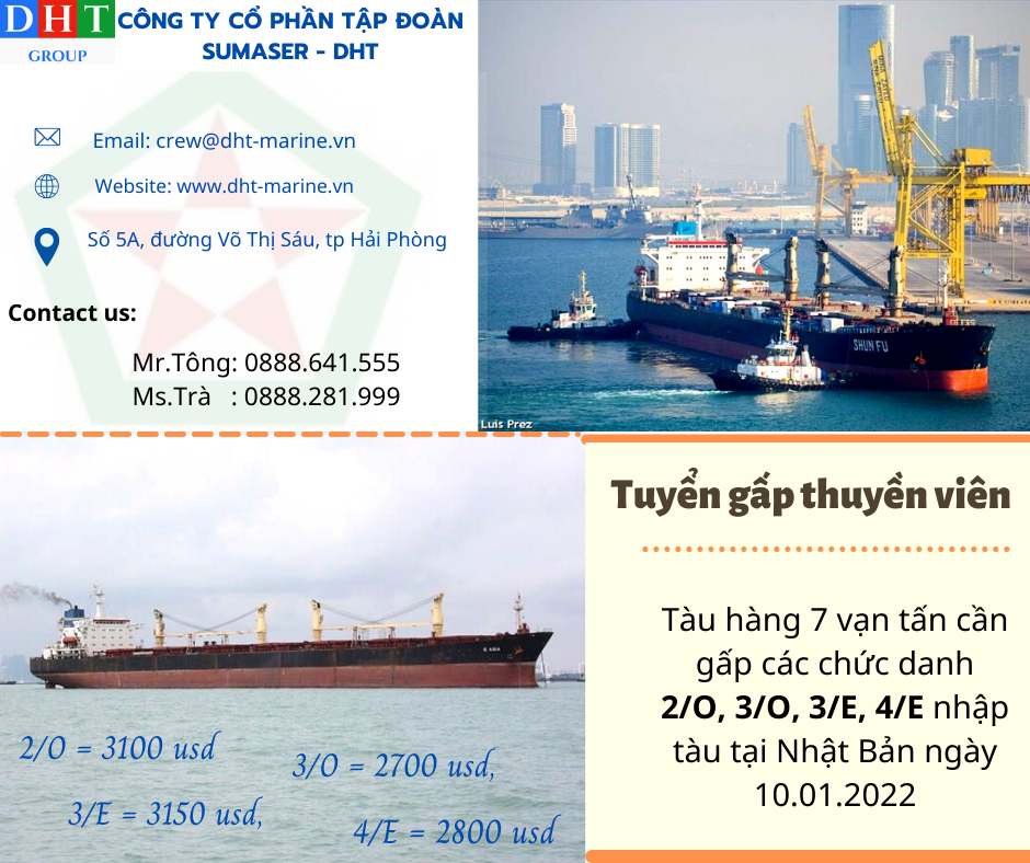 Tàu 7 vạn cần 4 sĩ quan nhập tàu tại Nhật Bản ngày 10/1/2022.